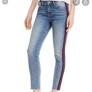 Aqua womens light wash mid rise Track Stripe raw hem  Skinny Jeans retro Y2k 26